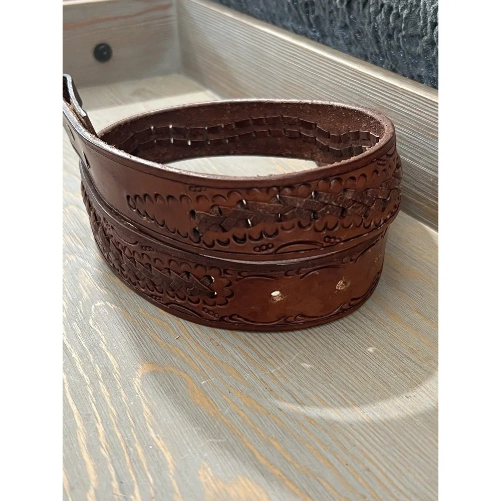 New Vintage Genuine Leather Hand Tooled‎ Braided Western Belt sz 32
